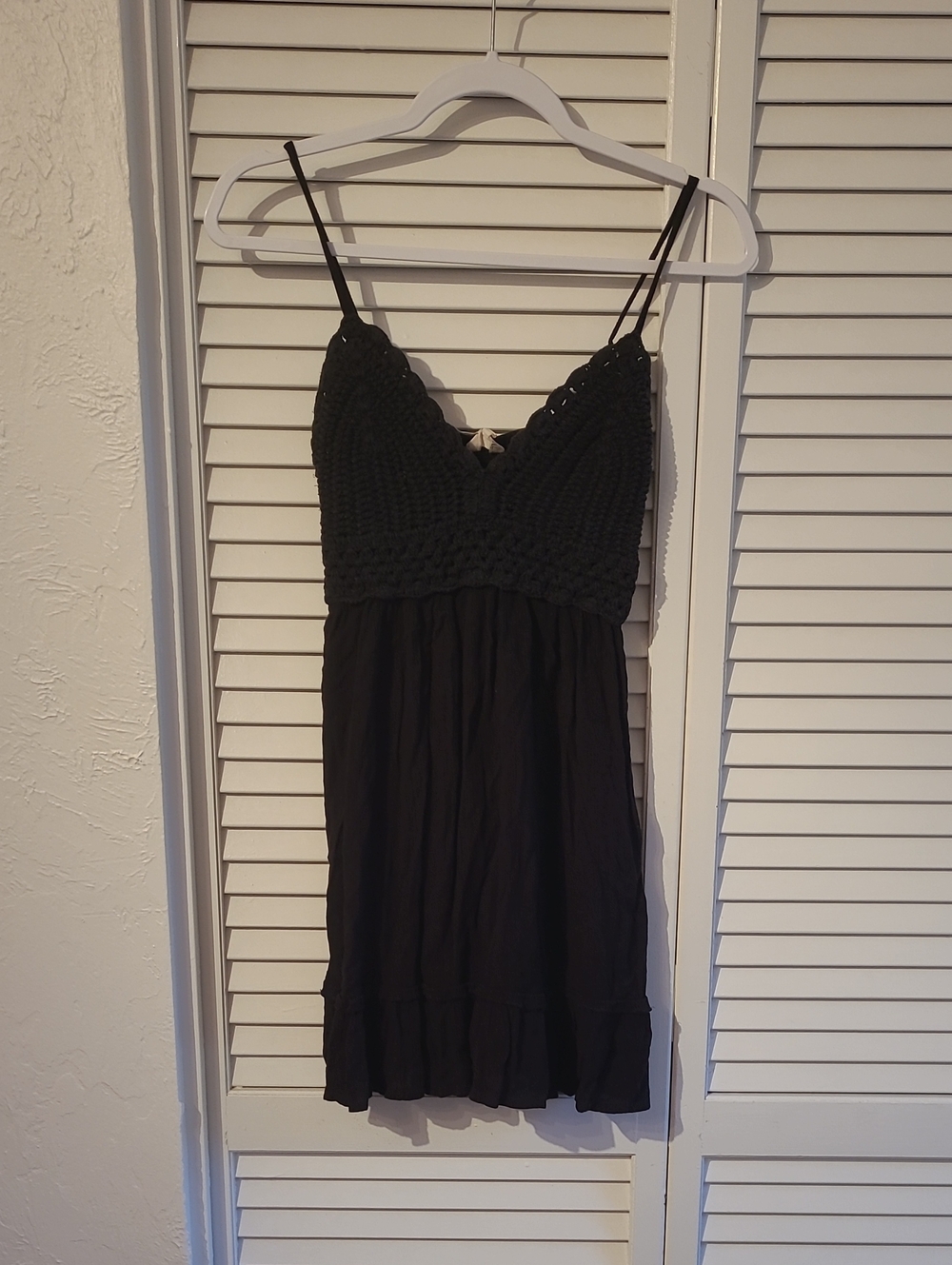 Black Crochet Bodice Gauze Mini Sundress - Sz M